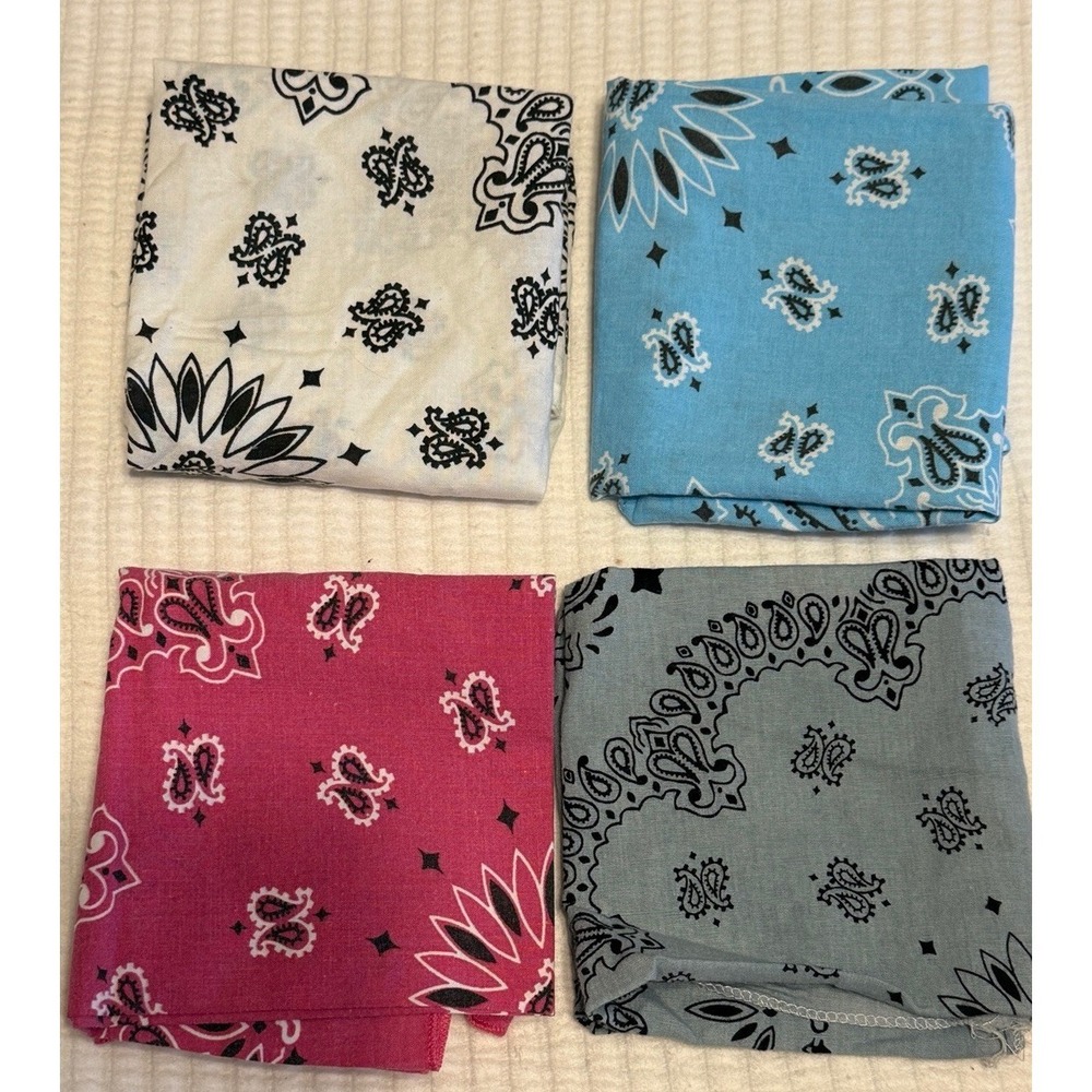 Vintage Bandana Lot of 8 Paisley Red Blue White Made in USA Cotton Western - Picture 2 of 8